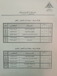 جدول محاضرات الفرقة الرابعة ( شعبة إدارة أعمال) - الفصل الدراسي الثانى 2017/2018