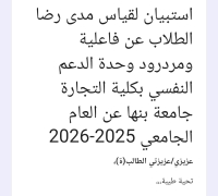 رضا الطلاب عن أداء وحدة الدعم النفسي بكلية التجارة جامعة بنها