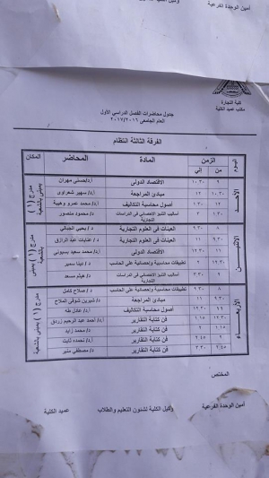 جدول المحاضرات للعام 2015/2016 الفصل الدراس الاول